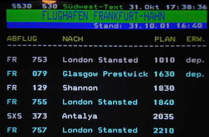Flugplan vom 31.10.2001 - Abflug