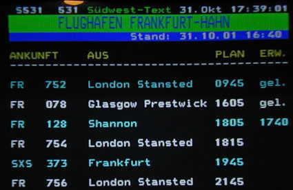 Flugplan vom 31.10.2001 - Ankunft