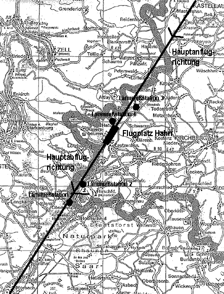 Flugplatzumgebung Hahn mit Anflugrichtung