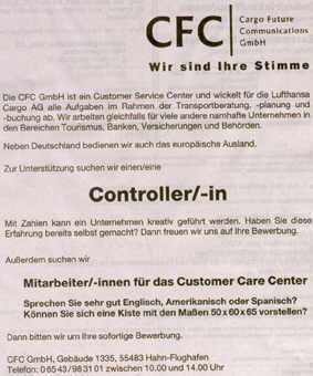 Stellenanzeige Call Center