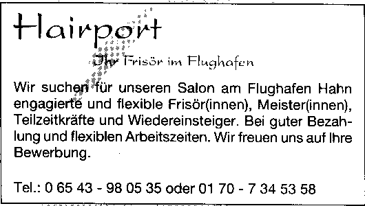 Stellenanzeige Friseure und Friseurinnen