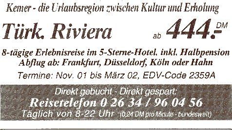 Anzeige für Türkei-Flüge ab Hahn